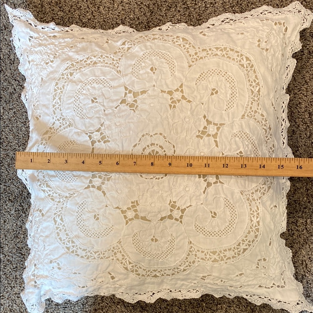 Vintage 70s White Crochet Lace Accent Pillows, Handmade, Boho Cottage Fairy Core - Picture 8 of 8